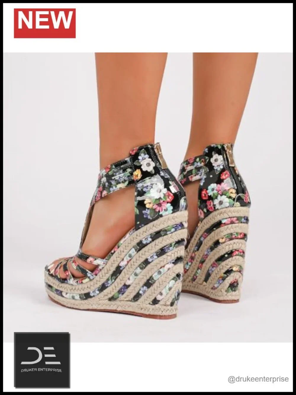 Women's Floral Wedge Sandals Ankle T Strap Open Toe Platform High Heels Dress